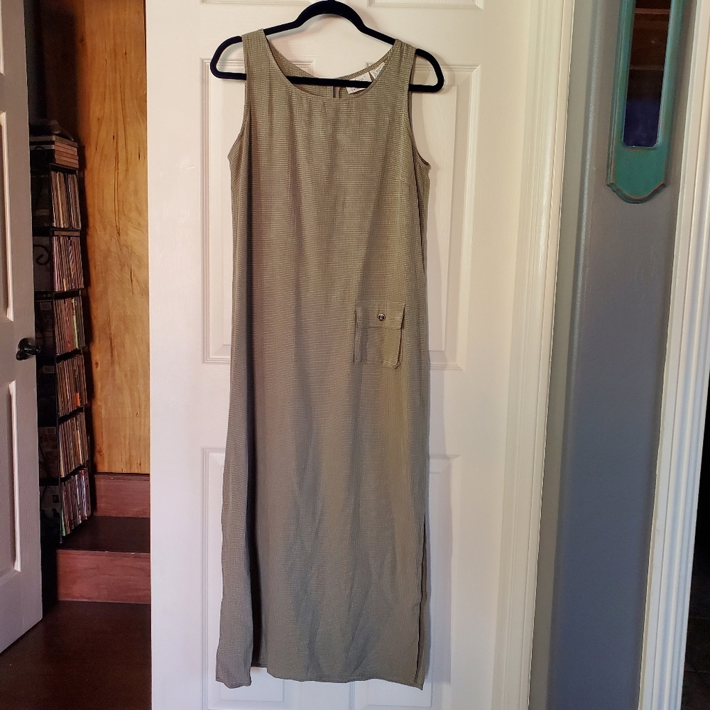 Kathie Lee Grisham Green Maxi Dress Pencil Sheath Pullover Sleeveless Pocket Med